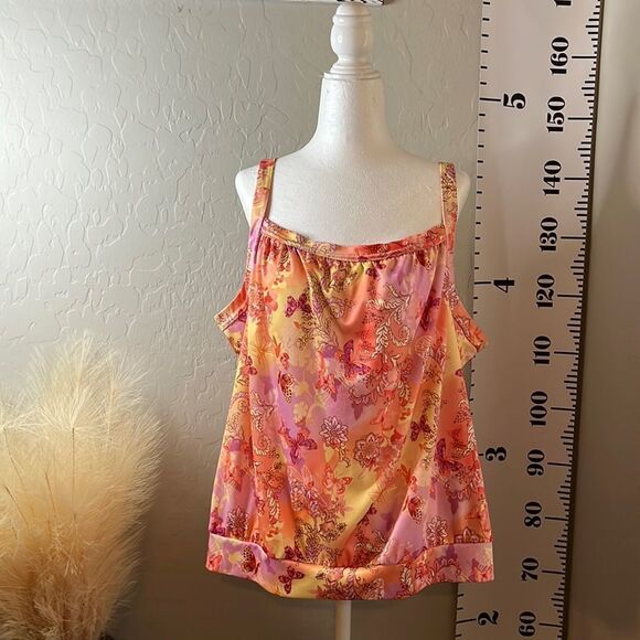 Cw Classics pink & orange bra top sleeveless square neck silky fabric plus size - Picture 2 of 12